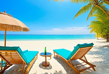 Fototapeta premium Beach with chairs and umbrella