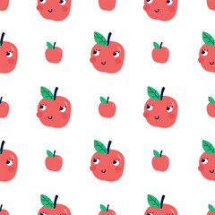 Cute red apples seamless pattern. flat vector illustration. Template for Notebook covers, pattern for wallpapers, textile or nature background. hand-drawn vector elements. Healthy natural vitamin food