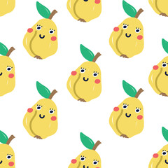 Cute quince seamless pattern. flat vector illustration. Template for Notebook covers, pattern for wallpapers, textile or nature background. hand-drawn vector elements. Healthy natural vitamin food