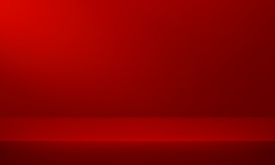 Red wall Background. Minimal 3d shelf. Room in the 3d. Space for selling products on the website. Dark red Background Empty Room Studio with table. Vector illustration.
