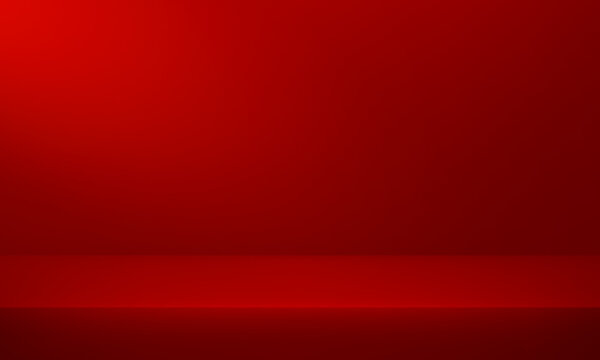 Red wall Background. Minimal 3d shelf. Room in the 3d. Space for selling products on the website. Dark red Background Empty Room Studio with table. Vector illustration.