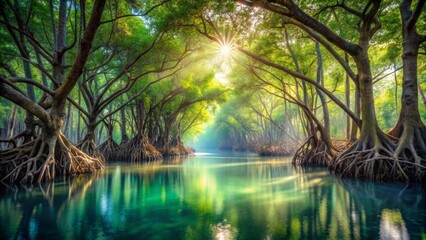 Enchanting mangrove forest filled with secrets and mystical energy, mangrove, forest, trees, nature, mystical, enchanting