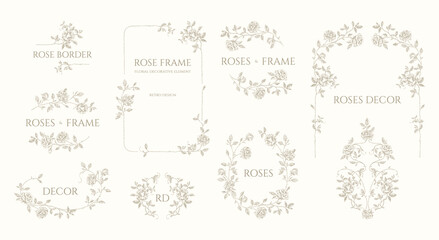 Set of  corners, borders and monogram frames. Rose decor.
