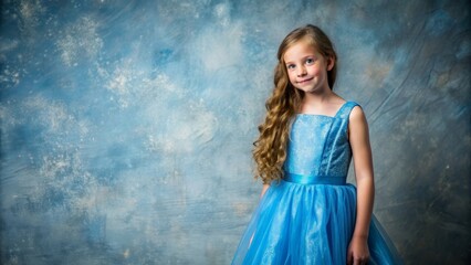 Young girl in a blue dress standing gracefully, girl, young, beautiful, elegant, fashion, blue dress, standing, grace, beauty, teenager