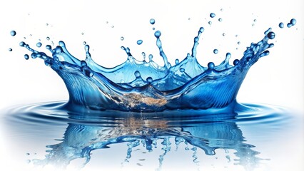 Blue water splash isolated on white background, water, splash, blue, isolated, fresh, liquid, clear,wet, droplets, refreshing, aqua