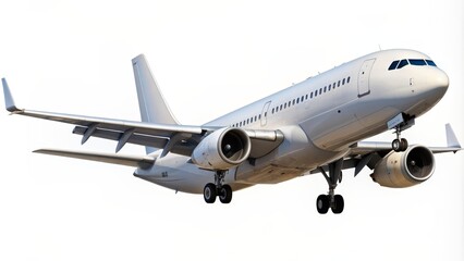 Obraz premium Airplane isolated on white background, aircraft, plane, transportation, aviation, travel, jet, commercial, wings, fuselage, propeller