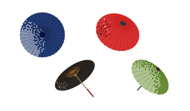 Japanese umbrella with a traditional Japanese pattern &ldquo;Kanoko&rdquo; and plants pattern 