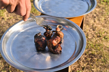 roast meat on an iron tray