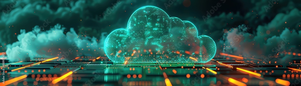 Poster digital cloud infrastructure concept showcasing advanced technology, data storage, and futuristic vi