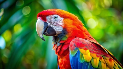 Obraz premium Vibrant parrot with colorful plumage , tropical bird, exotic, feathers, vibrant, wildlife, colorful, close-up, nature