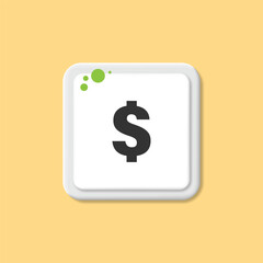 Dollar currency icon. 3D button with squares. Vector illustration