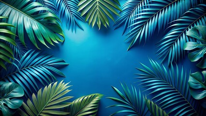 Tropical leaves in blue color with space background, tropical, leaves, foliage, plant, blue, color, space, background