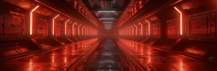 Futuristic Red Neon Corridor Interior Design