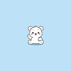 Cute polar bear sitting and waving paw cartoon, vector illustration