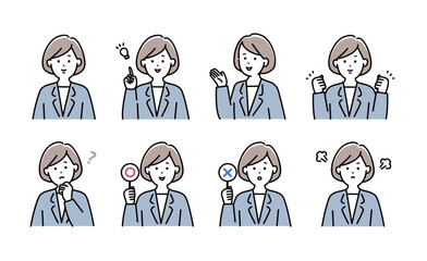 女性会社員の表情イラストセット