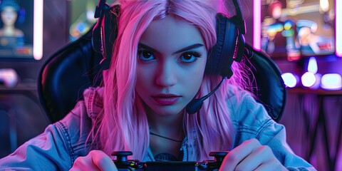 stylish egirl playing video gam