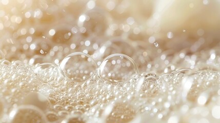 Close-up of Shimmering Soap Bubbles with Soft Focus and Warm Light Creating a Dreamy and Ethereal Atmosphere