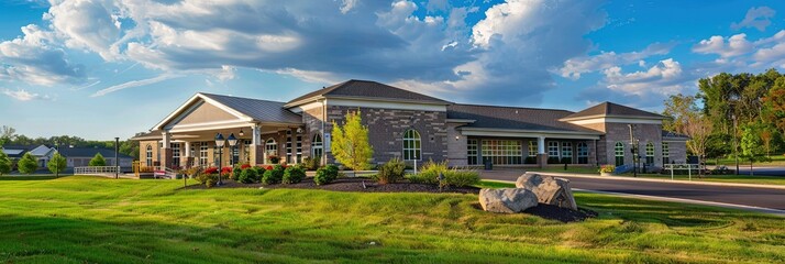 Retirement home for elderly care - large commercial apartment-style living for seniors - exterior