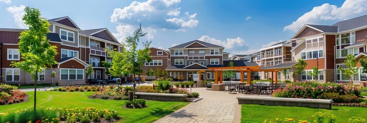 Retirement home for elderly care - large commercial apartment-style living for seniors - exterior