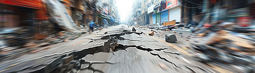 Obraz premium devastating earthquake aftermath in urban stree