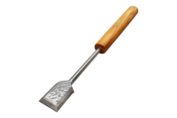 Metal chisel in wooden handle isolated on transparent background