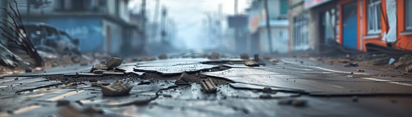 Naklejka premium devastating earthquake aftermath in urban stree