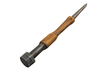 Metal chisel in wooden handle isolated on transparent background