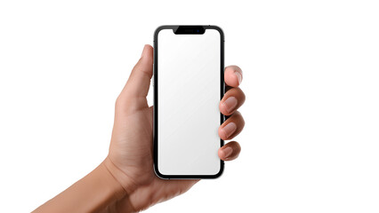 Hand hold on a mobile phone with transparent background
