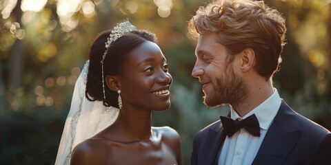 Bride and Groom Embrace During Outdoor Wedding Ceremony
