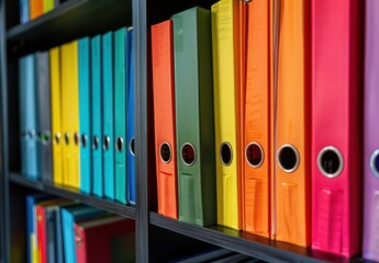 colorful office folders on shelf