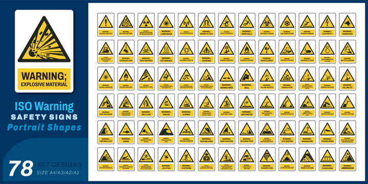 78 set iso warning safety signs v02 size a4,a3,a2,a1	