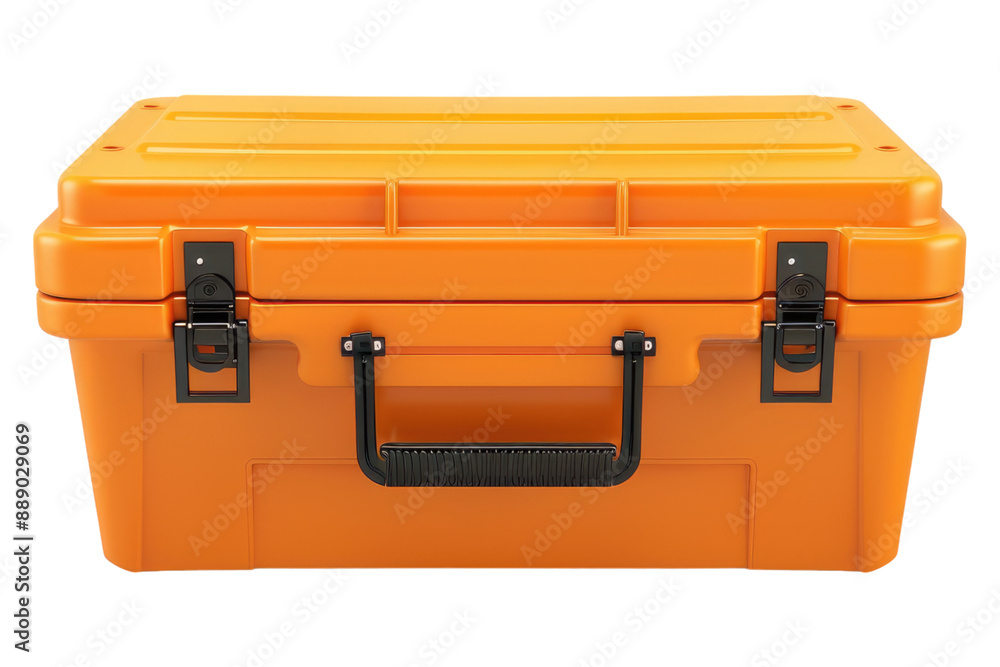 Wall mural Orange plastic tool box isolated on transparent background