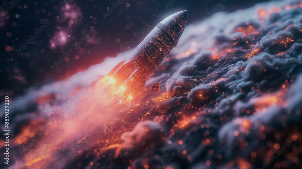 Aufkleber rocket launch with bitcoin graph and ascending lines, ai generative illustration symbolizing cryptoc