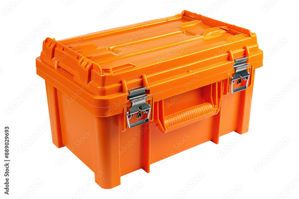 Wall mural orange plastic tool box isolated on transparent background