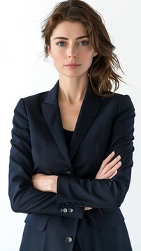 European woman wearing a business suit arms crosse  253 woman, business, businesswoman, people, person, suit, smile, success, beauty, smiling, executive, professional, arms, office, lady, work, one, c
