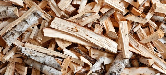 large pile of chopped birch wood