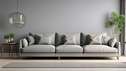 Fototapeta premium Modern grey sofa in living room on white background. 3d rendering, Ai generative