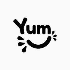 Yum Yum text. Only one single word. Printable graphic tee. Design doodle for print