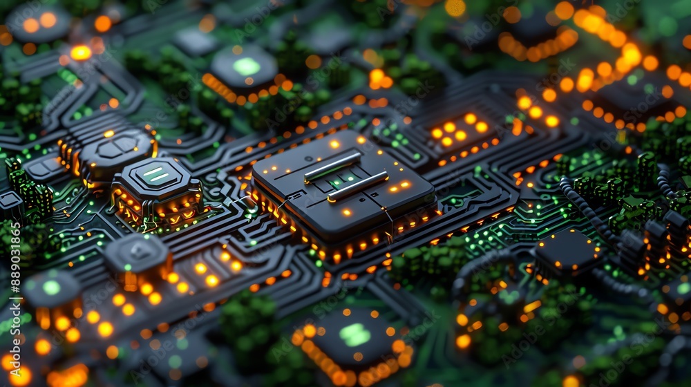 Poster abstract technology background with glowing circuitry.
