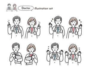 男女のドクターのイラスト表情セット