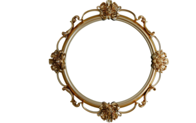 An elegant, circular frame adorned with intricate gold detailing