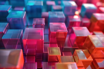 Obraz premium Gradient of 17 Floating Cubes in Hyper-Realistic 8K Detail with Stunning Shadows and Reflections