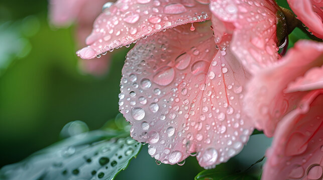 Beautiful pink hibiscus flower with water drops on petals, Hot Water Plant flower beautifully bloomed with natural background, Pink lily flower with water droplets on the petals
