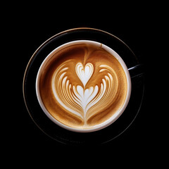 A cup of coffee with latte art in the shape of a heart