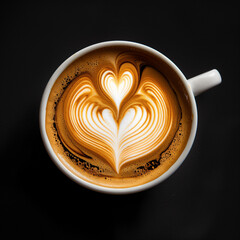 A cup of coffee with latte art in the shape of a heart