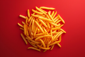 french fries arranged in a large circle on a bright red background