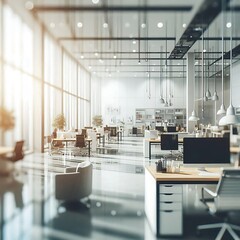 Blurred office interior space background. Working space with defocused effect. Business concept	