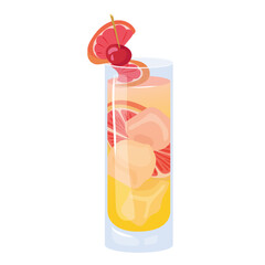 Cocktail with grapefruit. Summer refreshing drink, lemonade with grapefruit and mint. Beach Holidays, summer vacation, party, cafe-bar, recreation concept. Isolated vector Illustration.