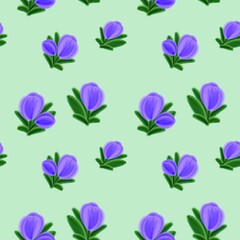 seamless pattern with purple tulip green background