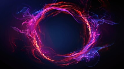 Naklejka premium Abstract neon ring frame with glowing fire and smoke, blue pink light effect on black background